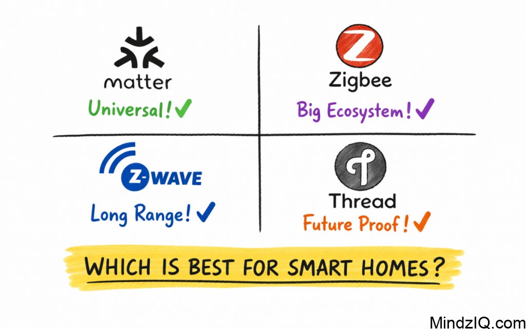 Matter Vs Zigbee Vs Z-Wave Vs Thread Which Is Best For Smart Homes.